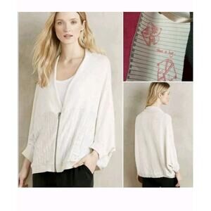 ANTHROPOLOGIE & MOTH (Size S) Ivory Quilted Pullover Sweater Shirt Zippers